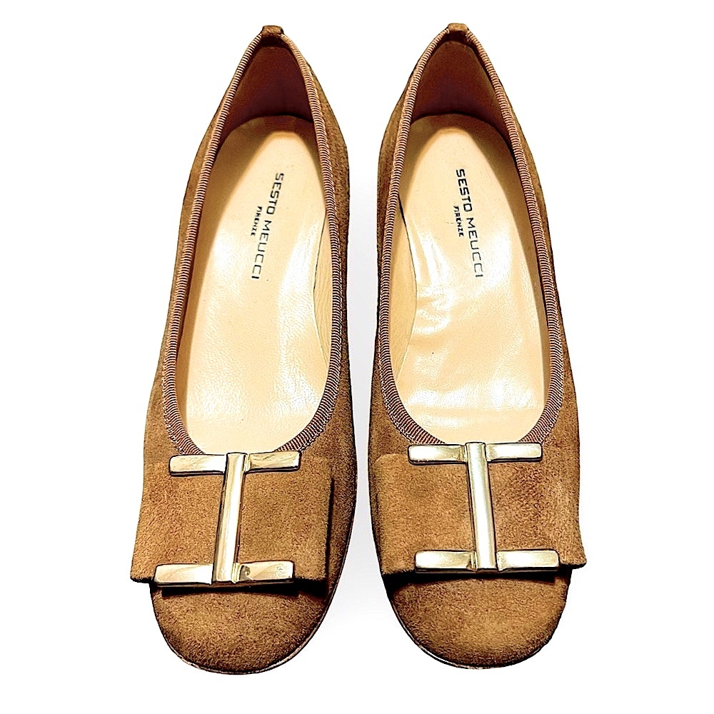 Sesto Meucci Made in Italy Ramie Suede Pumps Vara Ferragamo Look-Alike Size 6.5N - Picture 3 of 12